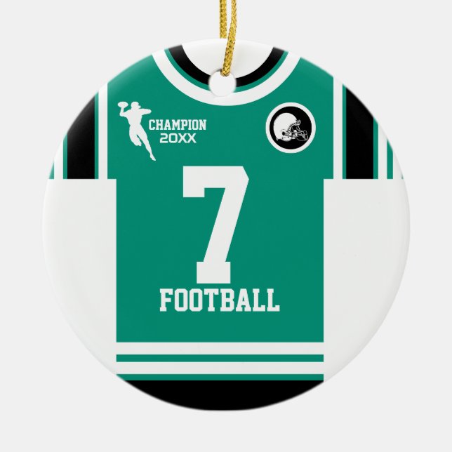 Ornamento De Cerâmica Futebol Champ Jersey Teal White Ornament (Frente)