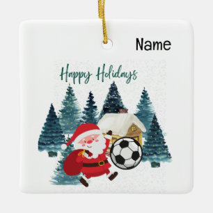 Ornamento De Cerâmica Futebol com cerveja de bola Feliz Feriados Papai N
