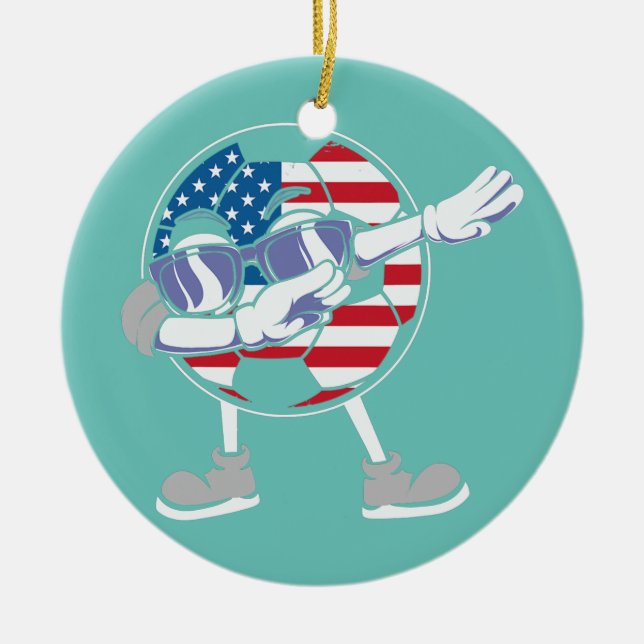 Ornamento De Cerâmica Futebol Dabbing USA 4º de julho Bandeira Americana (Frente)