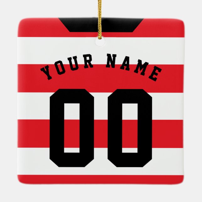 Ornamento De Cerâmica Futebol de Rugby Jersey Nome Número Modelo (Verso)