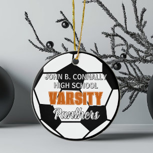Ornamento De Cerâmica Futebol de Varsity Laranja Personalizado Natal Ens