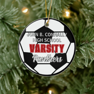 Ornamento De Cerâmica Futebol de Varsity Vermelho Personalizado Natal do