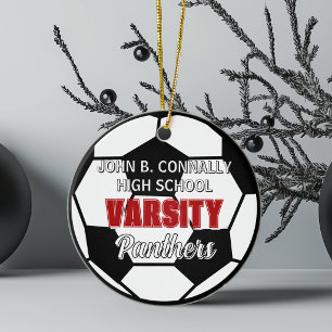 Ornamento De Cerâmica Futebol de Varsity Vermelho Personalizado Natal do