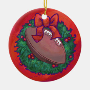 Ornamento De Cerâmica Futebol de Wreath de Natal em Vermelho