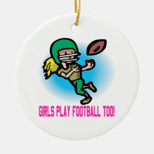 Ornamento De Cerâmica Futebol do jogo das meninas demasiado