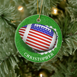 Ornamento De Cerâmica Futebol dos EUA Destruindo o Natal