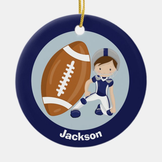 Ornamento De Cerâmica Futebol Personalizado Blue Kids Natal (Frente)