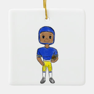 Ornamento De Cerâmica futebolista retrô vintage azul amarelo simples
