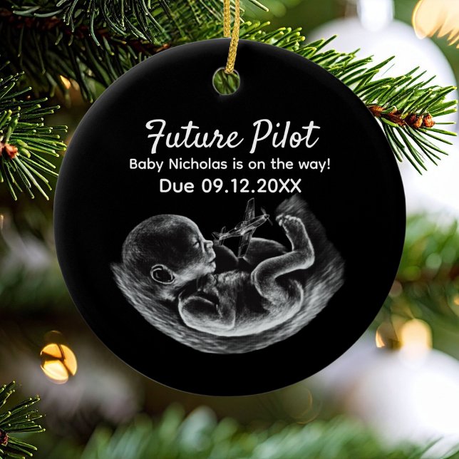 Ornamento De Cerâmica Future Pilot Pregnancy Announcement Funny Aviation (Criador carregado)