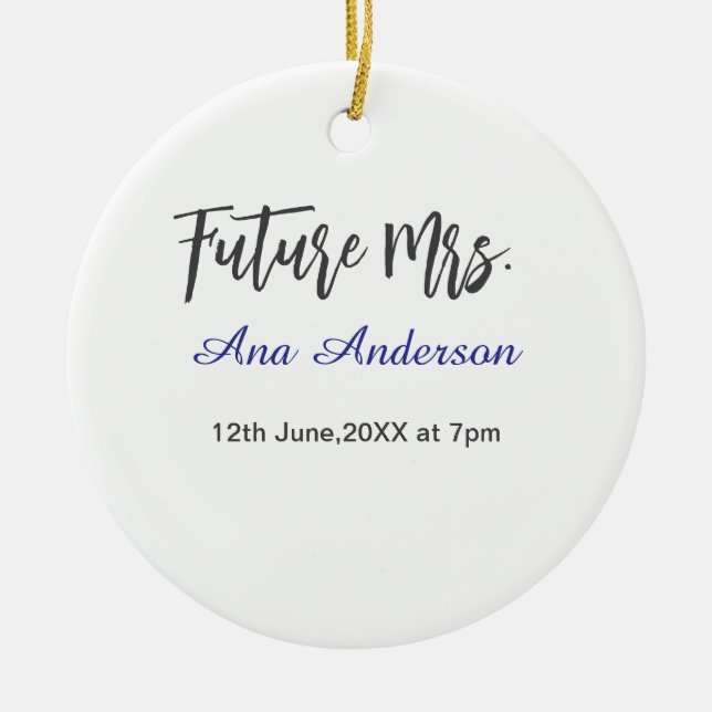 Ornamento De Cerâmica Futuro apelido de senhora noiva roxo cinza nome da (Frente)