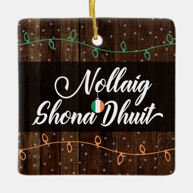 Ornamento De Cerâmica Gaélico irlandês Feliz Natal Nollaig Shona Dhuit (Frente)