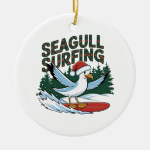 Ornamento De Cerâmica Gaivota Surfista de Inverno, Gaivota de Natal