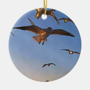 Ornamento De Cerâmica Gaivotas Na Arte De Contorno Preta De Voo