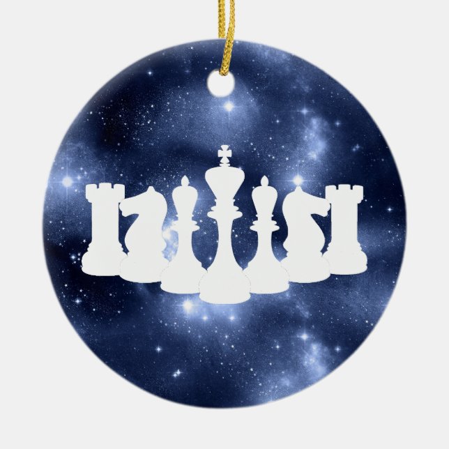 Ornamento De Cerâmica Galáxia Azul Personalizada Xadrez King Natal (Frente)