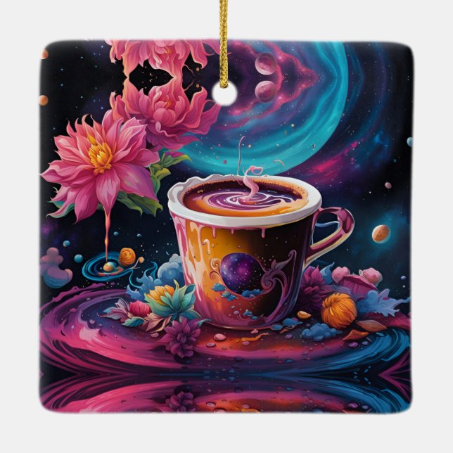 Ornamento De Cerâmica Galaxy Garden Coffee Art (Verso)