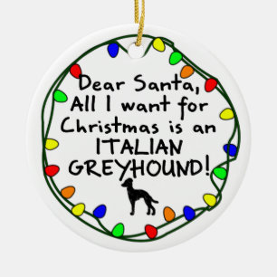 Ornamento De Cerâmica Galgo italiano do caro papai noel