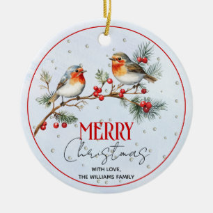 Ornamento De Cerâmica Galho com pássaros robin, foto de Natal com frutas