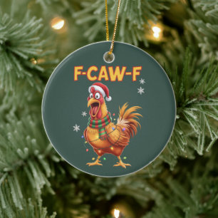 Ornamento De Cerâmica Galinha de Natal gritando galo engraçado F Caw F 