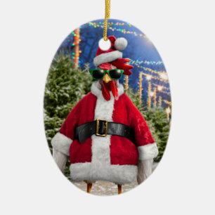 Ornamento De Cerâmica Galinha do Papai Noel