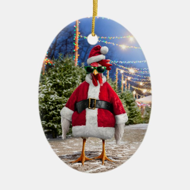 Ornamento De Cerâmica Galinha do Papai Noel (Frente)