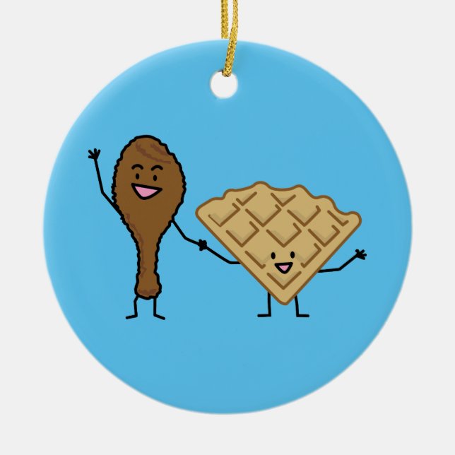 Ornamento De Cerâmica Galinha e Waffles americanos & cozinhar do sul (Frente)