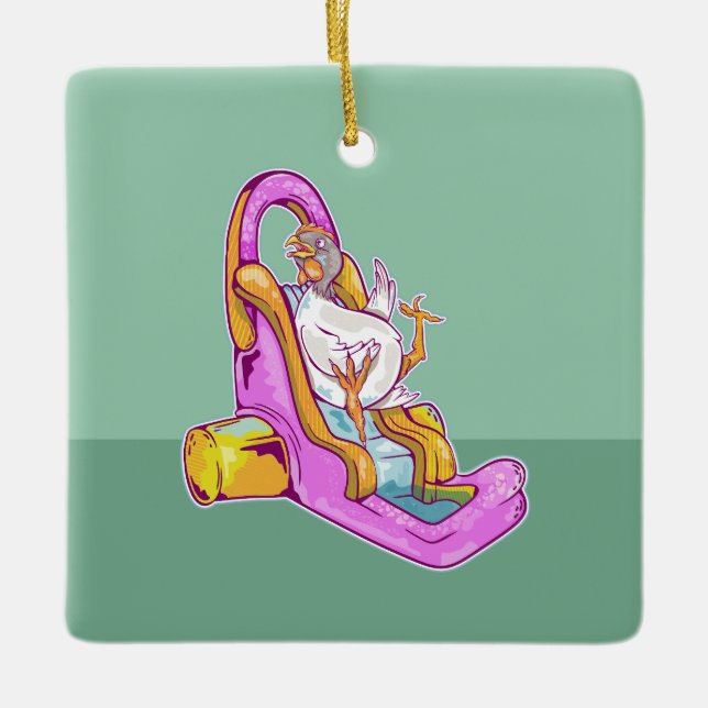 Ornamento De Cerâmica Galinha numa lâmina d'água (Frente)