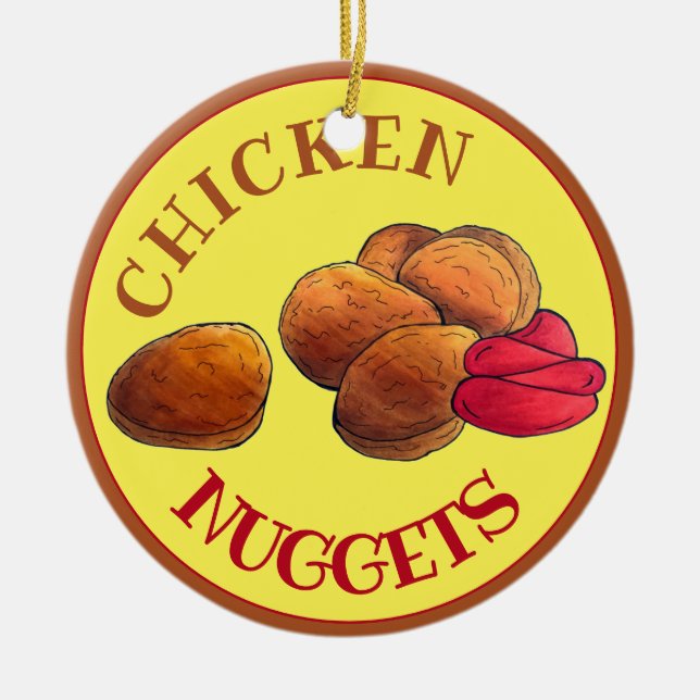 Ornamento De Cerâmica Galinhas Nuggets com Ketchup Comida Foodie (Frente)