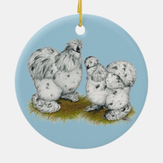 Ornamento De Cerâmica Galinhas pequenas do respingo de Silkie (Traseira)