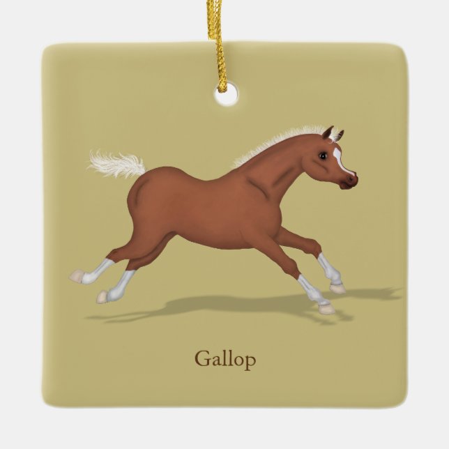 Ornamento De Cerâmica Galloping Sorrel Gaits do Cavalo Personalizado (Frente)