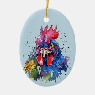 Ornamento De Cerâmica Galo de Campo em Estilo Aquarela