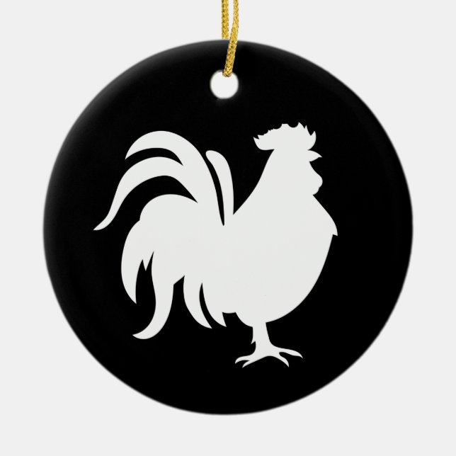 Ornamento De Cerâmica Galo sortudo branco fofo minimalista    (Frente)