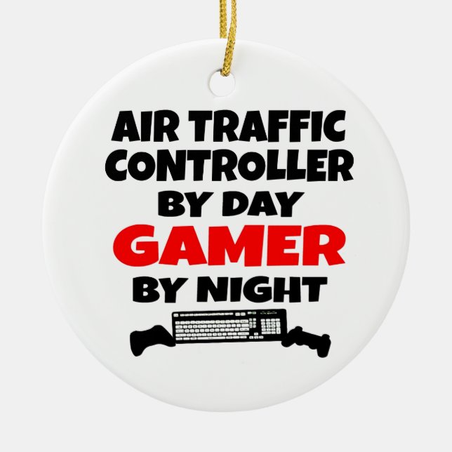 Ornamento De Cerâmica Gamer de controlador de tráfego aéreo (Frente)