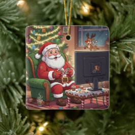 Ornamento De Cerâmica Gamer Santa Ornament