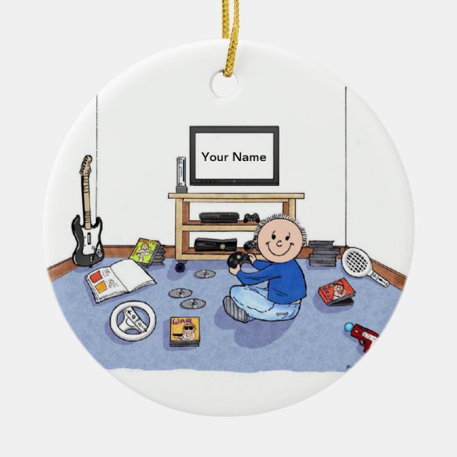 Ornamento De Cerâmica Gamer video - homem (Frente)