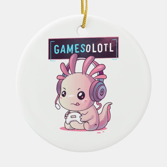 Ornamento De Cerâmica Gamesolotl - Axolotl Gamer (Frente)