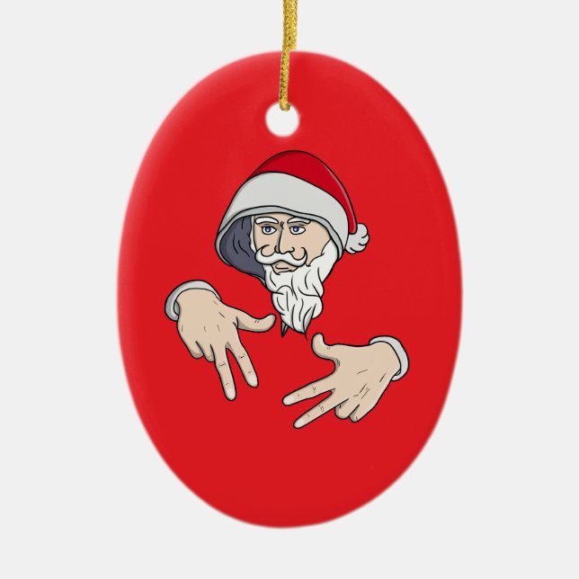 Ornamento De Cerâmica Gangsta legal Hip Hop Hand Rap Santa Claus (Frente)