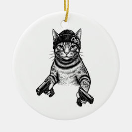 Ornamento De Cerâmica Gangster Cat Tattoo Art | Cool Streetwear Kitty