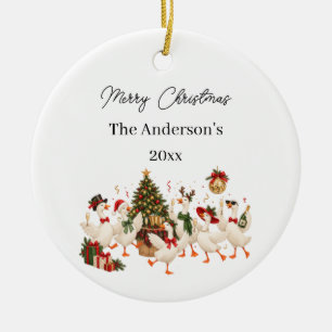 Ornamento De Cerâmica Ganso de Natal Família Festa Aquarela