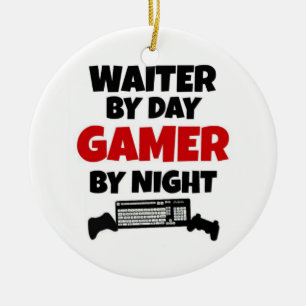 Ornamento De Cerâmica Garçom por Day Gamer por Night