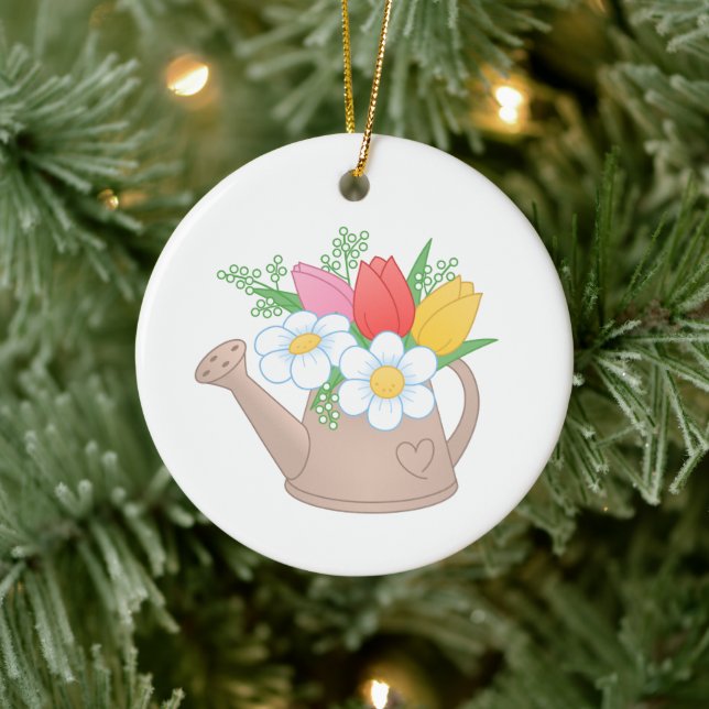 Ornamento De Cerâmica Garden Watering Can com Flores (Árvore)