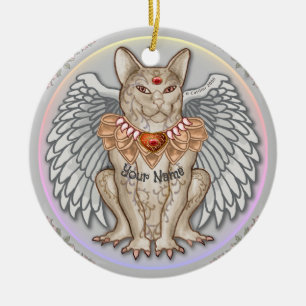 Ornamento De Cerâmica Gargula de Gato Joia 