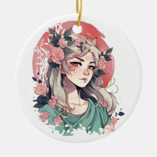 Ornamento De Cerâmica Garota Anime Fofa