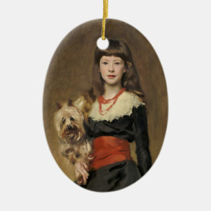 Ornamento De Cerâmica Garota com Cachorro de Sargent Beatrice Townsend R