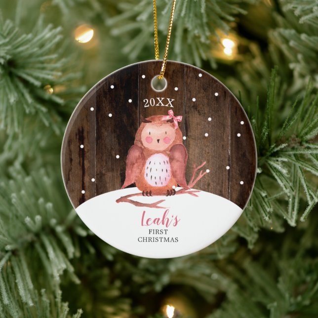 Ornamento De Cerâmica Garota Coruja Bonita Personalizada Woodland Baby C (Árvore)