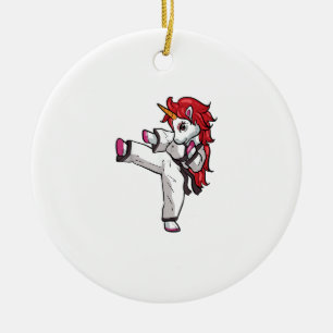 Ornamento De Cerâmica Garota de Karatê Unicórnio Taekwondo Jiu Jitsu MMA
