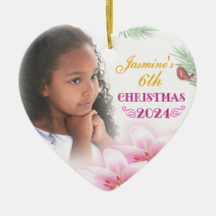 Ornamento De Cerâmica Garota de Natal - Presente Personalizado do Coraçã