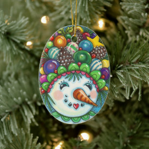 ORNAMENTO DE CERÂMICA GAROTA DE NEVE NO FESTA DE NATAL, COORDENTE