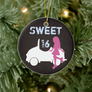 Ornamento De Cerâmica Garota e carro 16 personalizados - Rosa, Azul