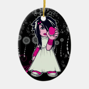 Ornamento De Cerâmica garota emo fofa segurando arte vetorial de coração