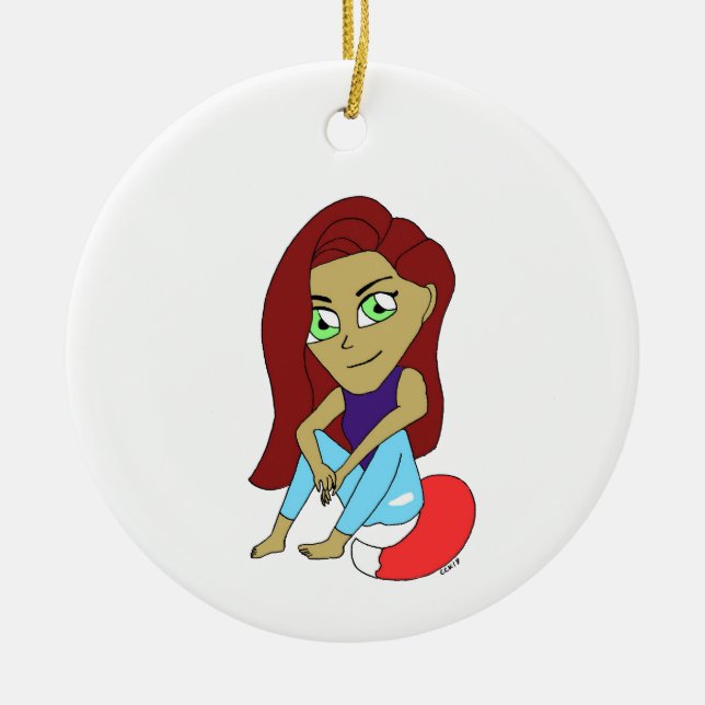 Ornamento De Cerâmica garota foxi chibi (Frente)